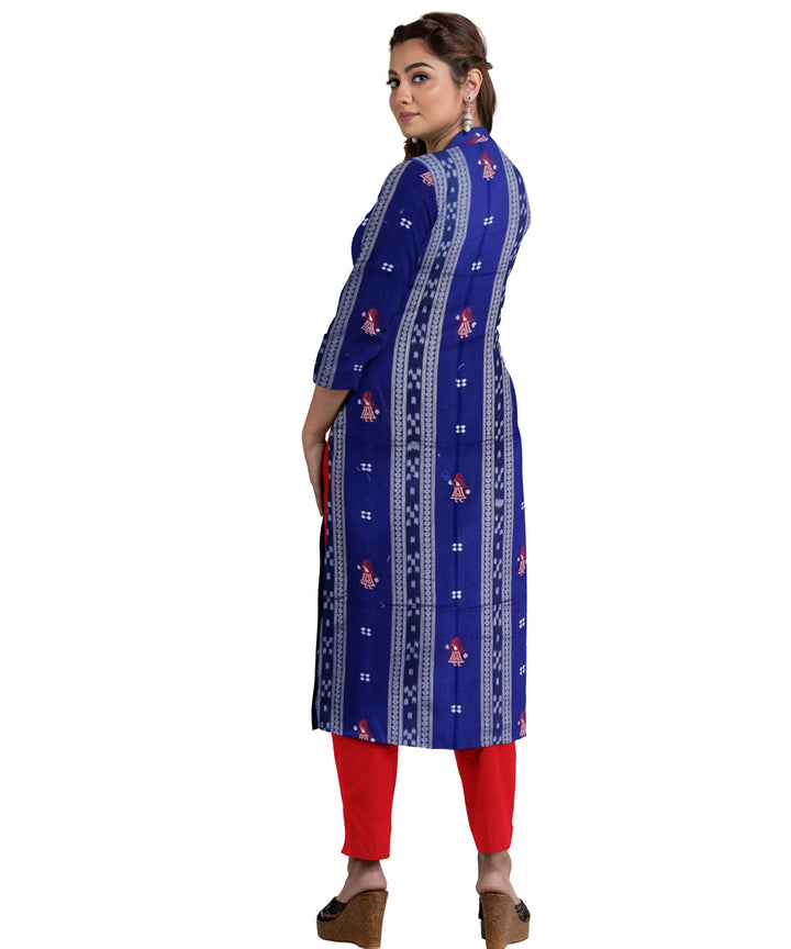 Dark blue red handwoven cotton nuapatna dress material