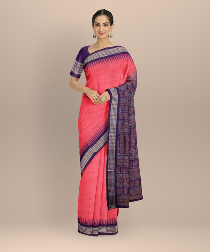 Pink blue silk handloom bomkai saree