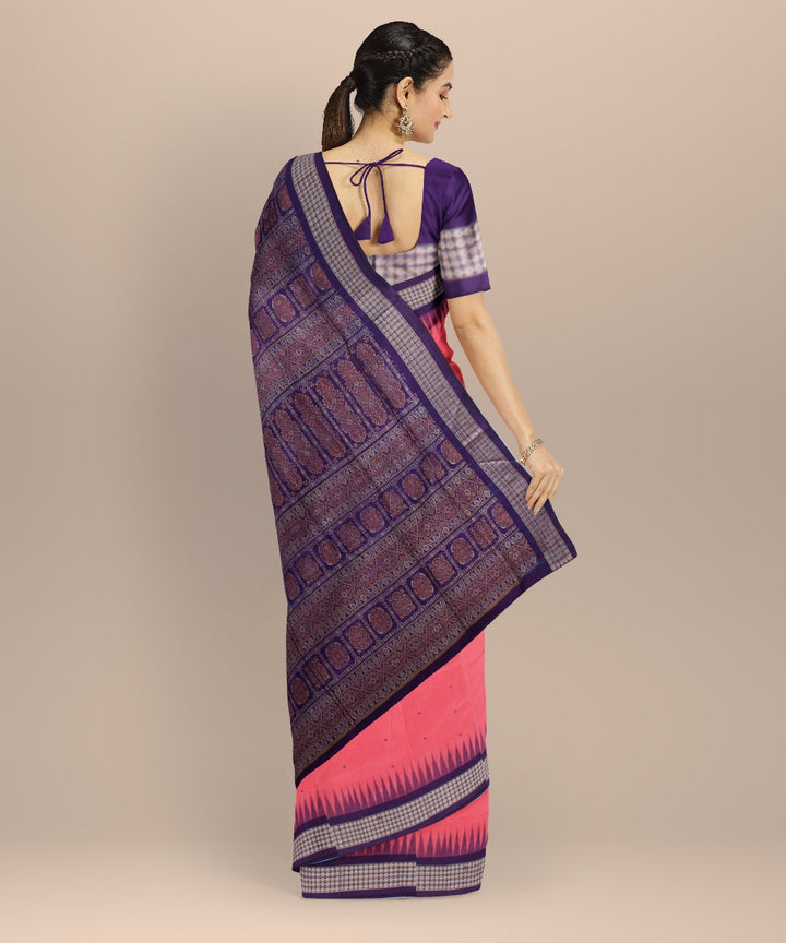 Pink blue silk handloom bomkai saree