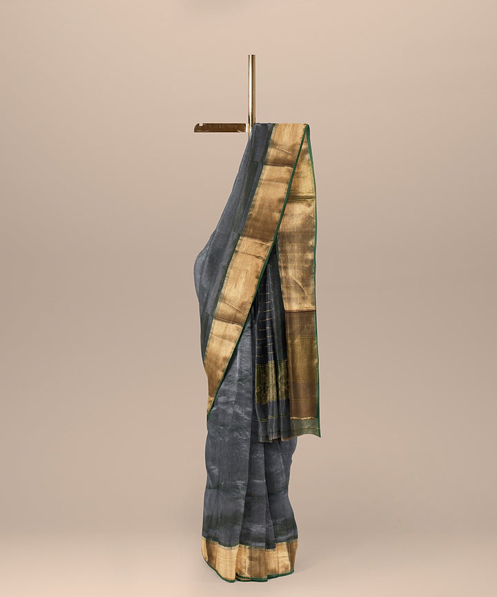 Forest green dark green handloom maheshwari cotton silk saree