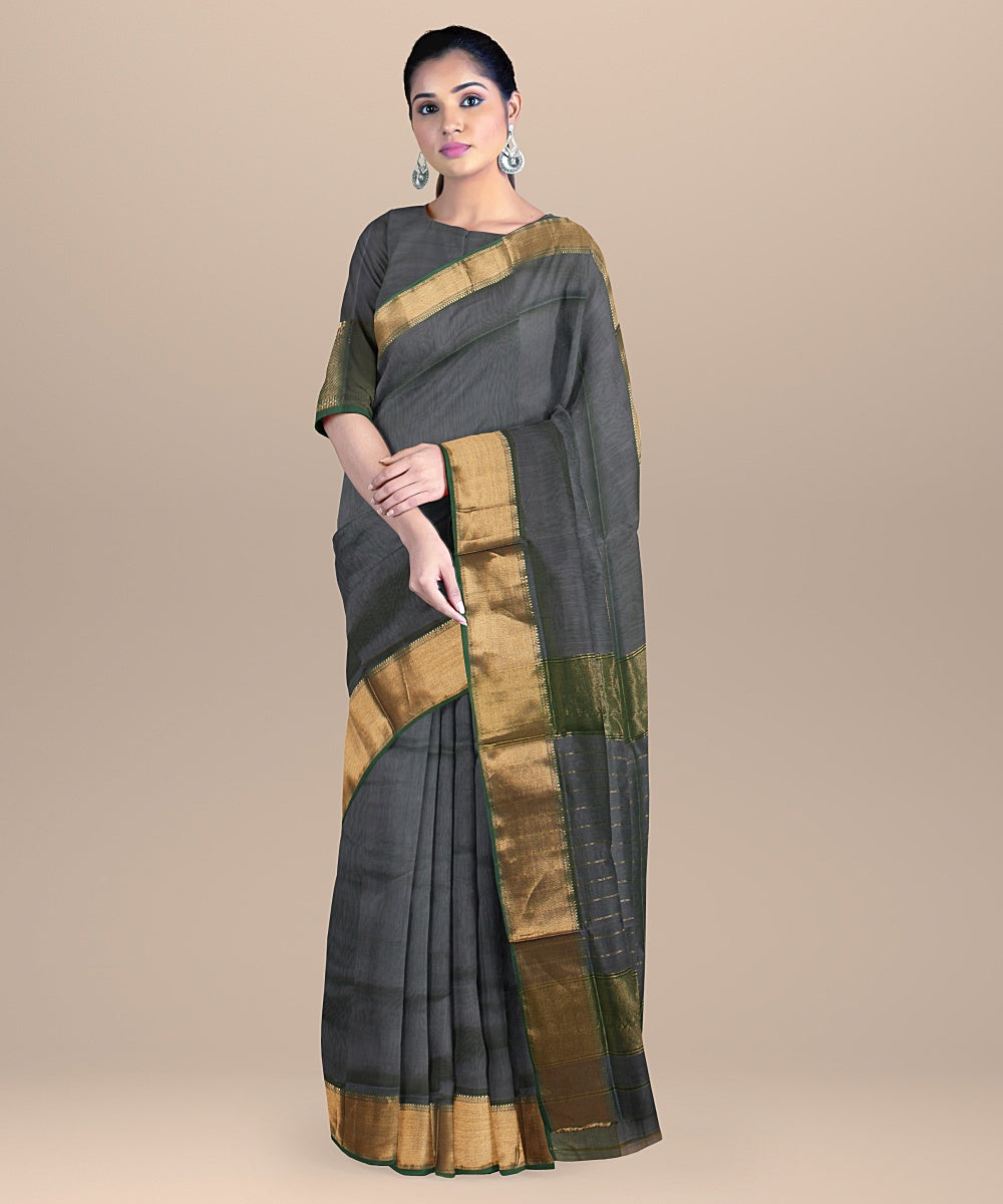 Forest green dark green handloom maheshwari cotton silk saree