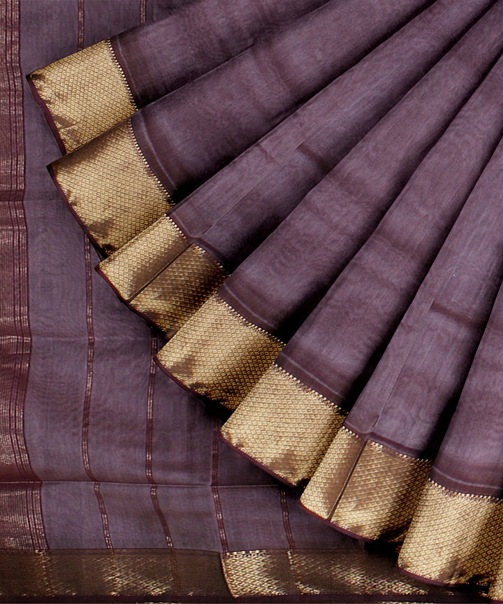 Grey purple handloom cotton silk maheshwari saree