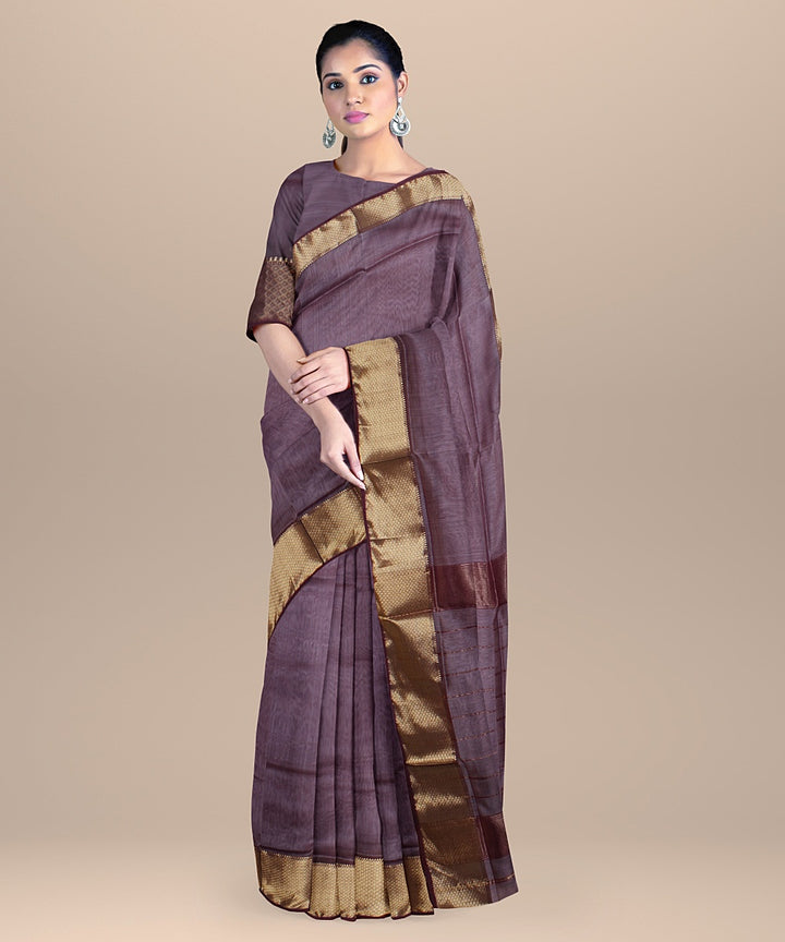 Grey purple handloom cotton silk maheshwari saree