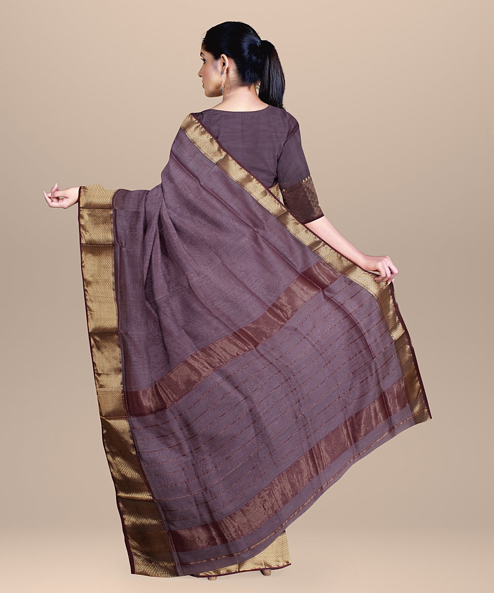 Grey purple handloom cotton silk maheshwari saree