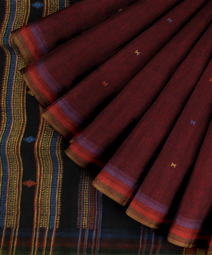 Maroon black kala cotton handloom bhujodi saree
