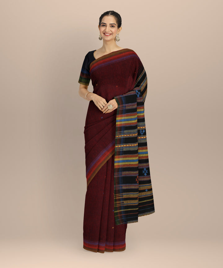 Maroon black kala cotton handloom bhujodi saree