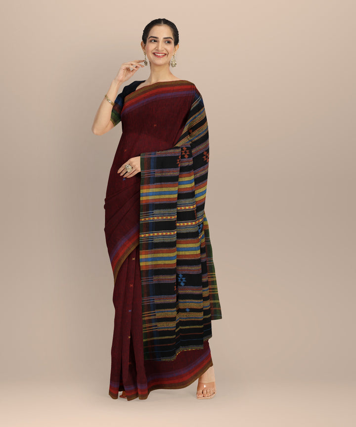 Maroon black kala cotton handloom bhujodi saree