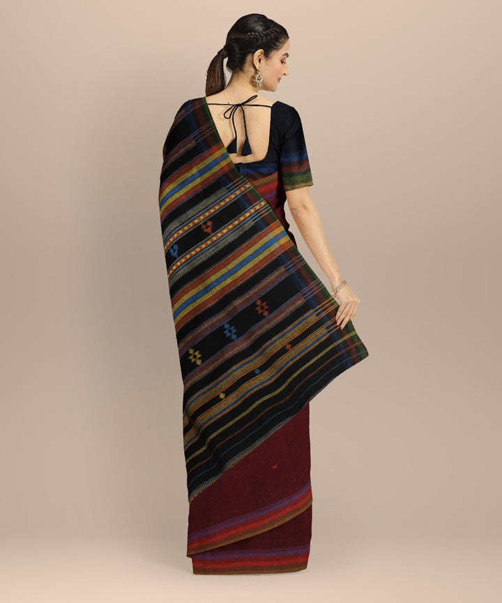 Maroon black kala cotton handloom bhujodi saree