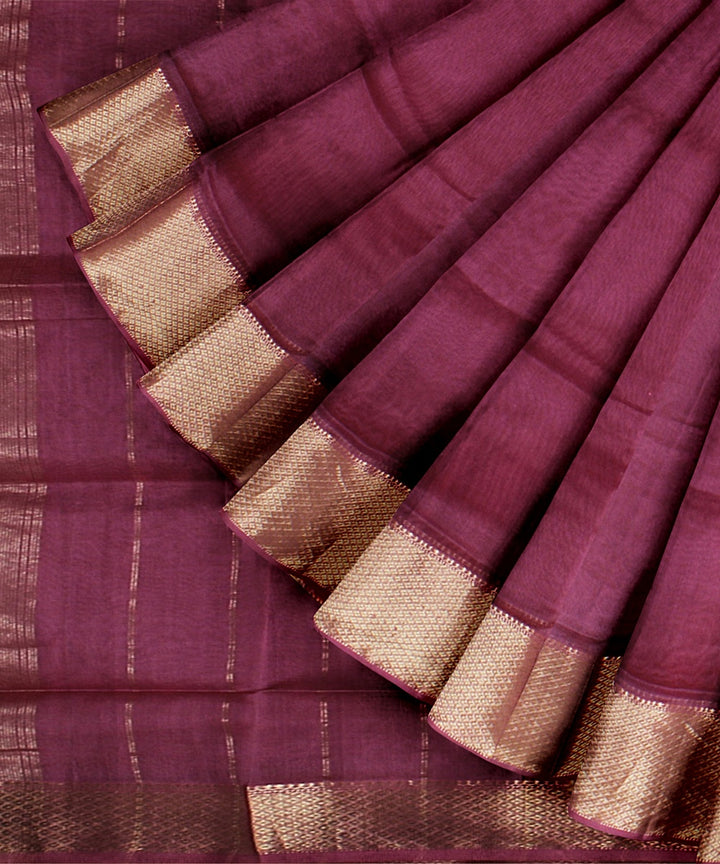 Purple maheshwari handloom cotton silk saree