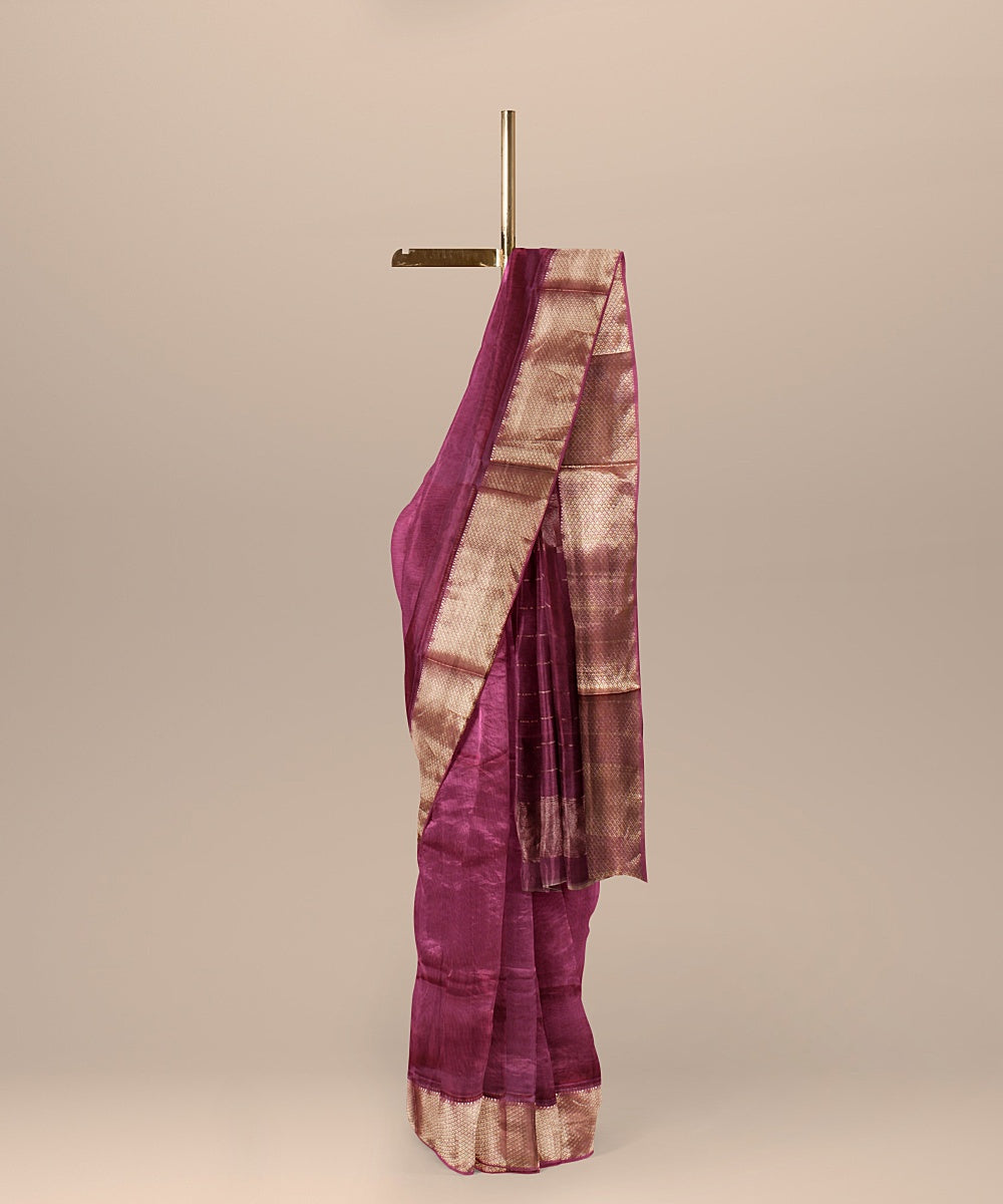 Purple maheshwari handloom cotton silk saree