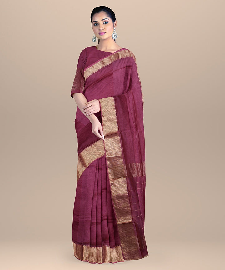 Purple maheshwari handloom cotton silk saree