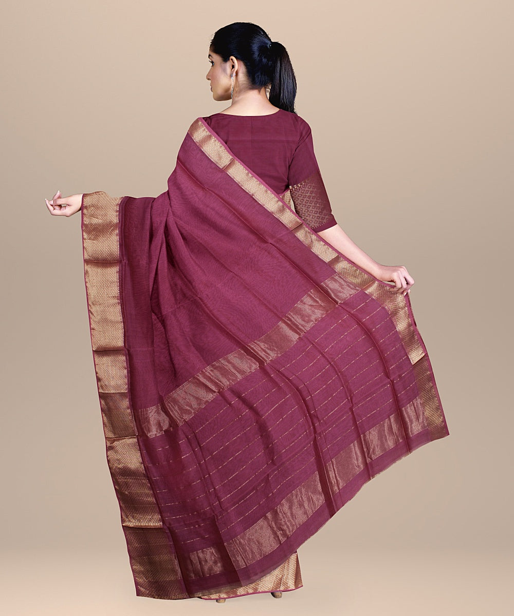 Purple maheshwari handloom cotton silk saree