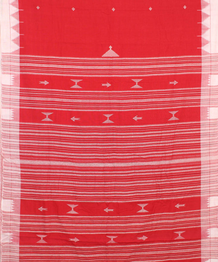 Brick red white cotton handwoven kotpad saree