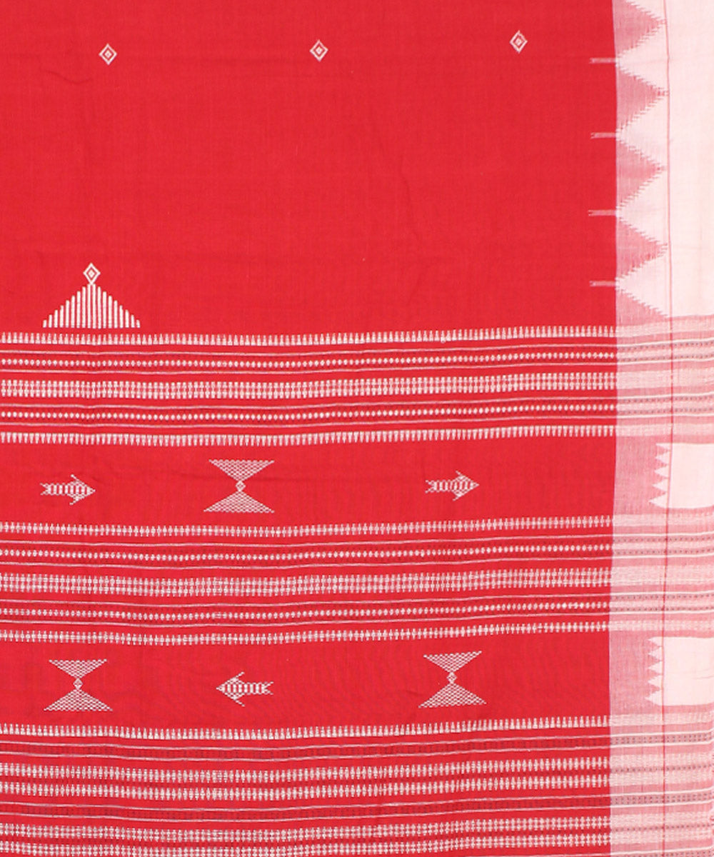 Brick red white cotton handwoven kotpad saree