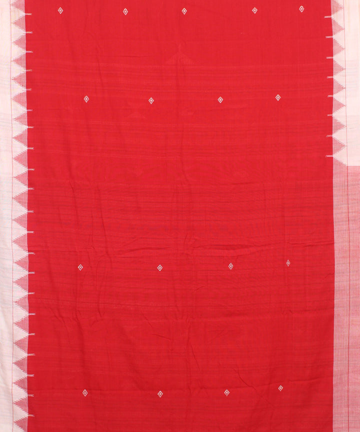 Brick red white cotton handwoven kotpad saree