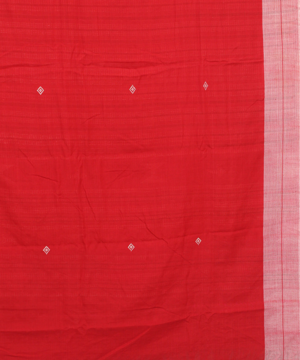 Brick red white cotton handwoven kotpad saree