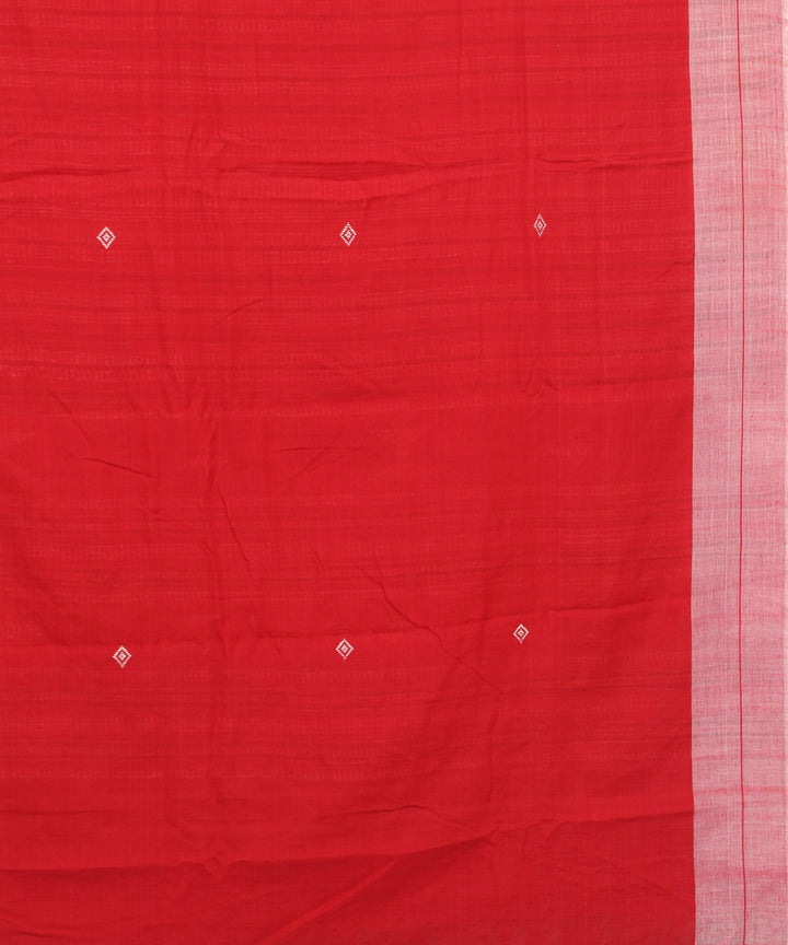 Brick red white cotton handwoven kotpad saree