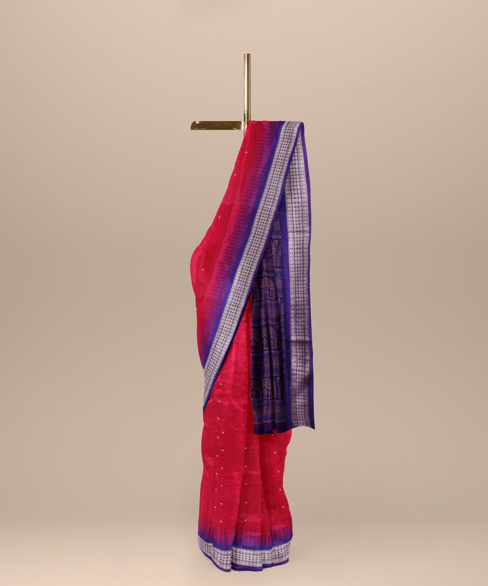 Red blue silk handloom bomkai saree