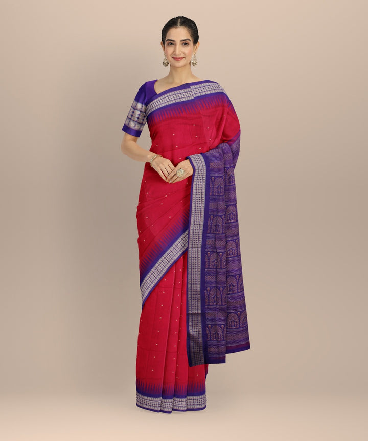 Red blue silk handloom bomkai saree