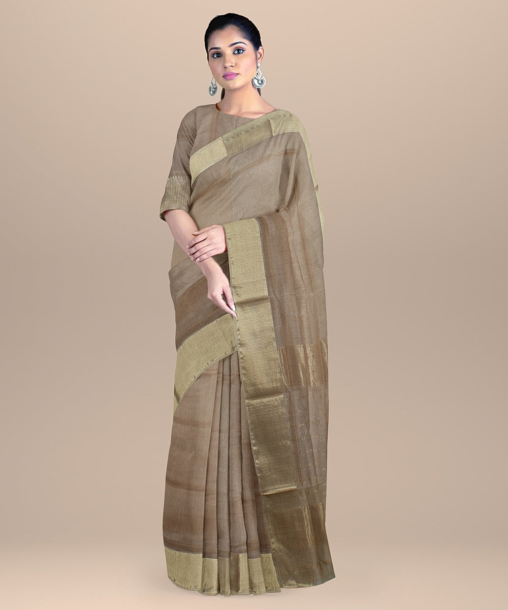 Beige maheshwari cotton silk handloom saree