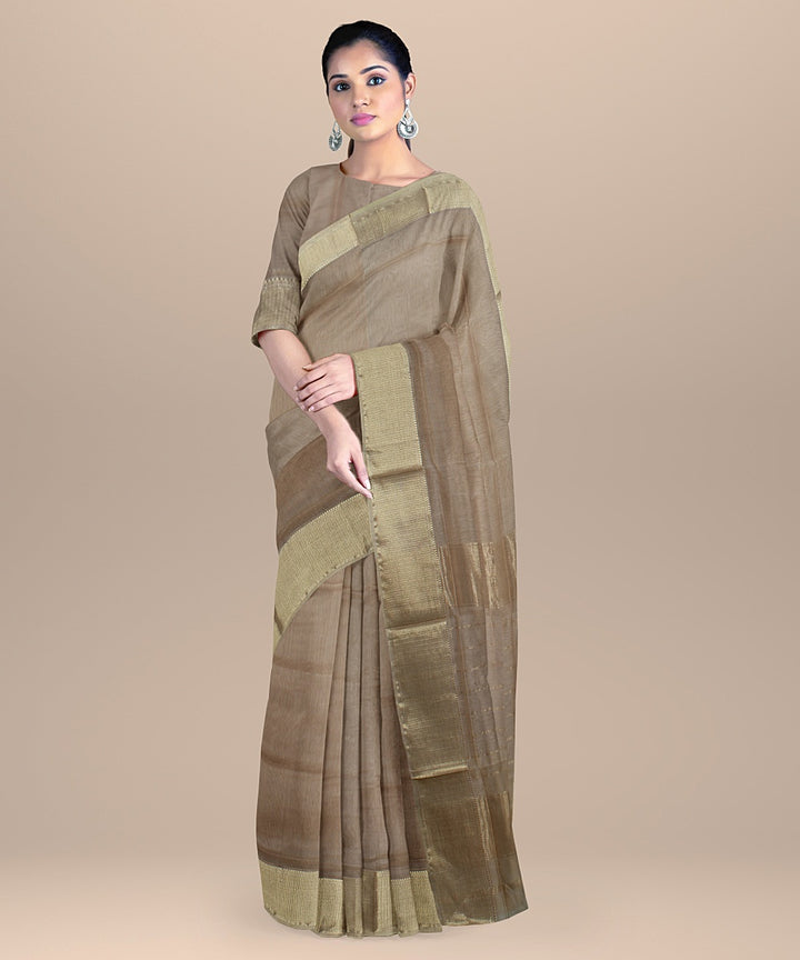 Beige maheshwari cotton silk handloom saree