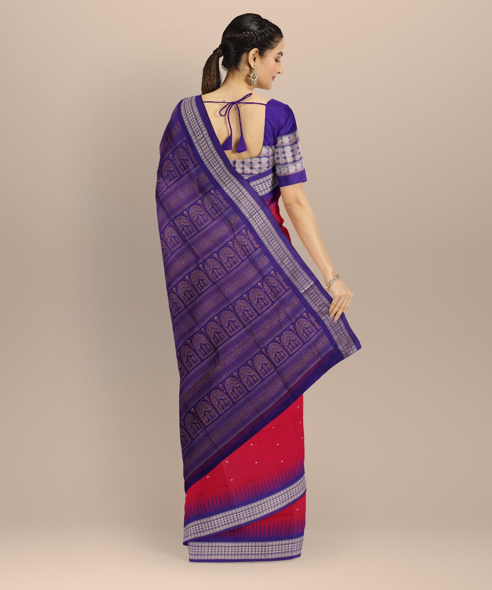 Red blue silk handloom bomkai saree