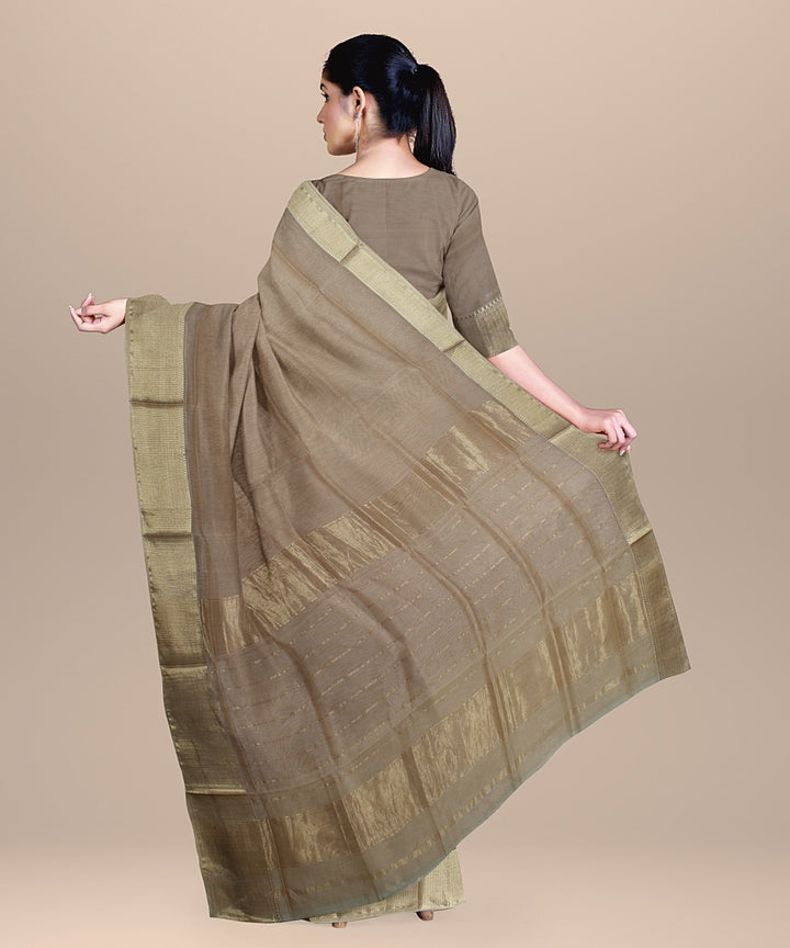 Beige maheshwari cotton silk handloom saree