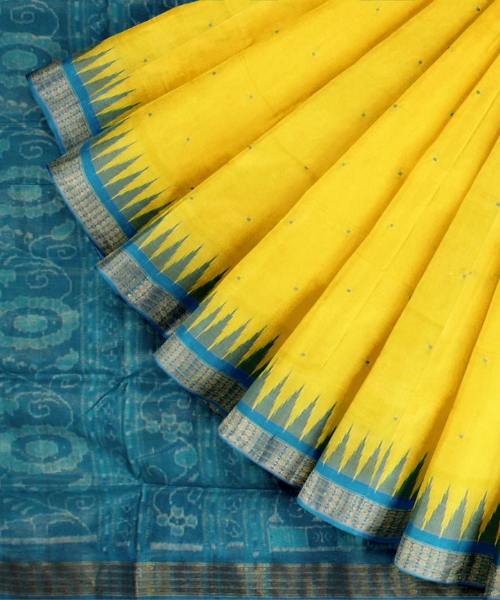 Yellow sky blue tissue silk handloom sambalpuri saree