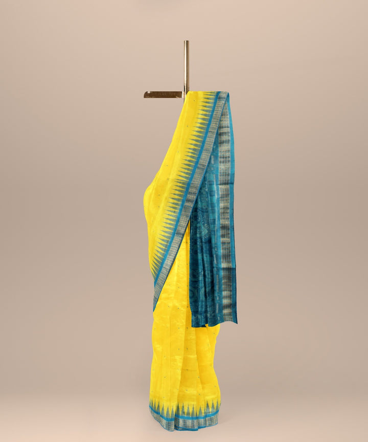 Yellow sky blue tissue silk handloom sambalpuri saree