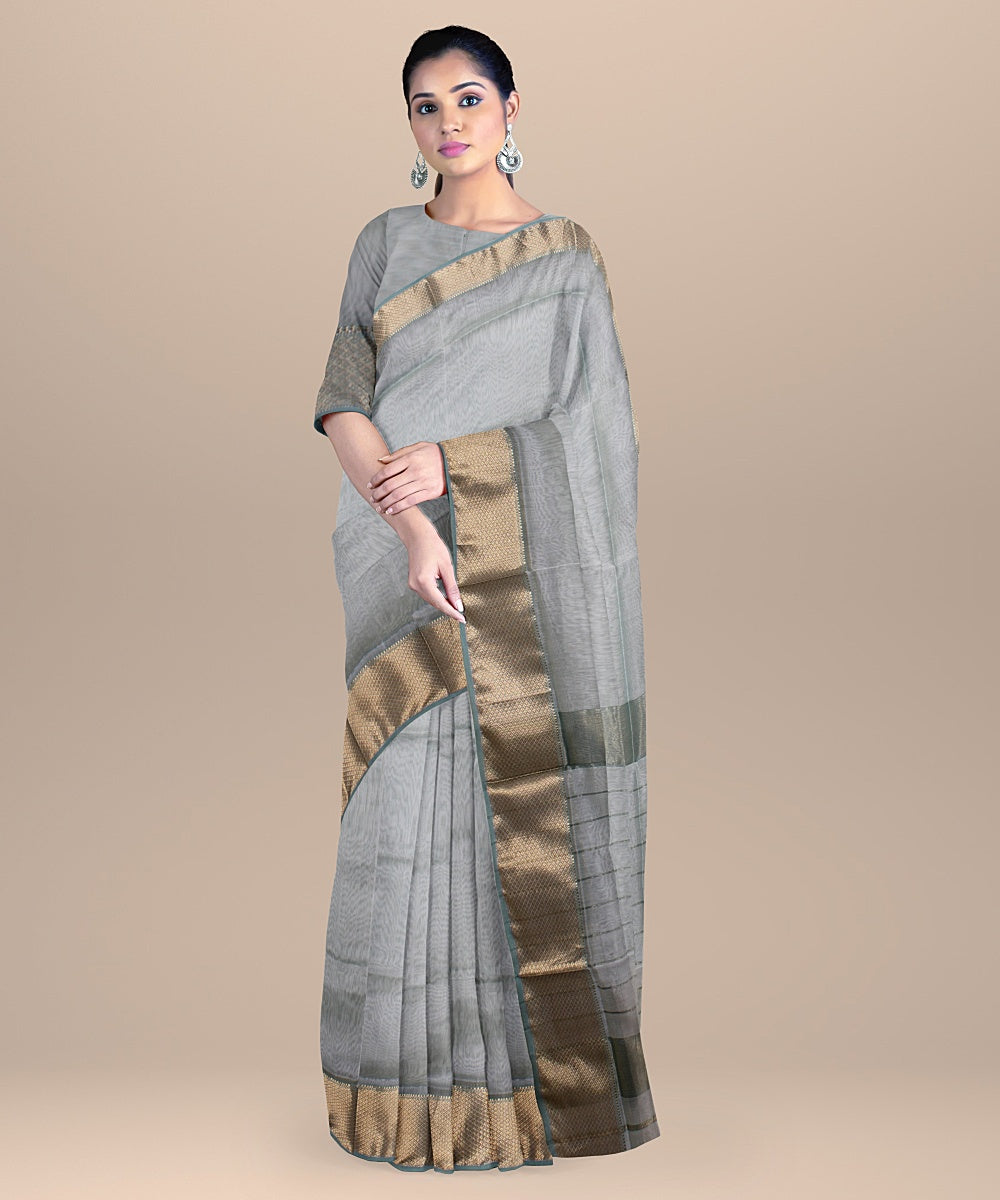 Light green handloom maheshwari cotton silk saree