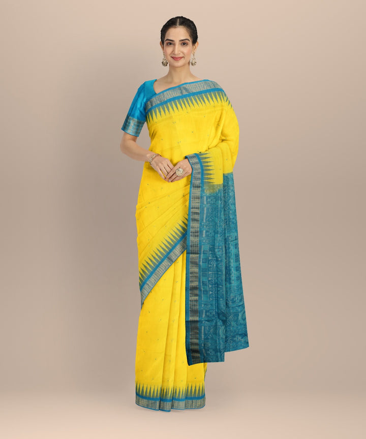 Yellow sky blue tissue silk handloom sambalpuri saree