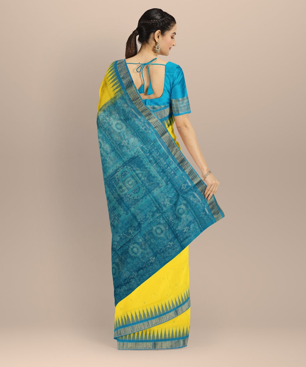 Yellow sky blue tissue silk handloom sambalpuri saree