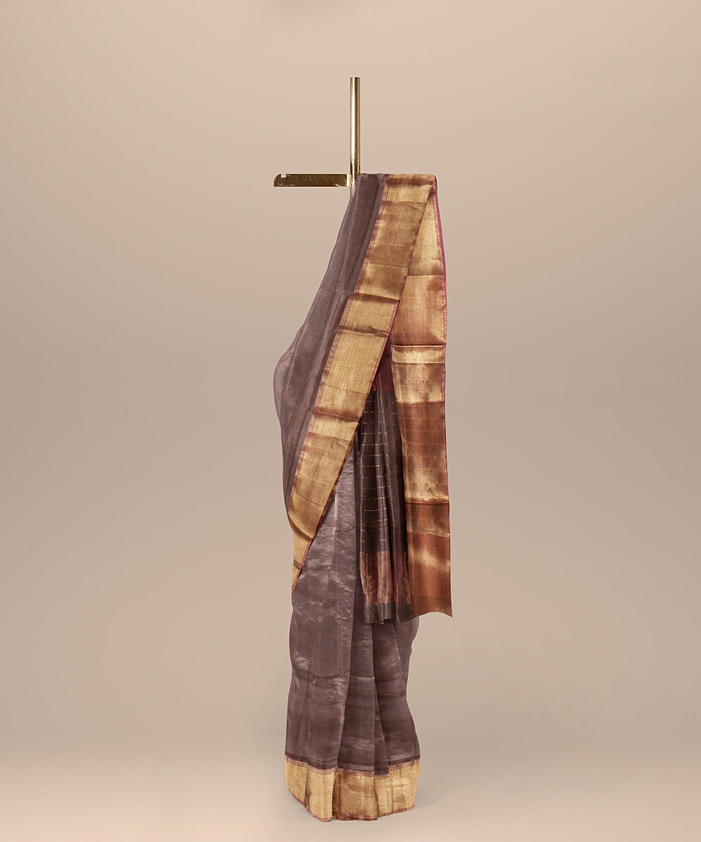 Grey purple cotton silk handloom maheshwari saree