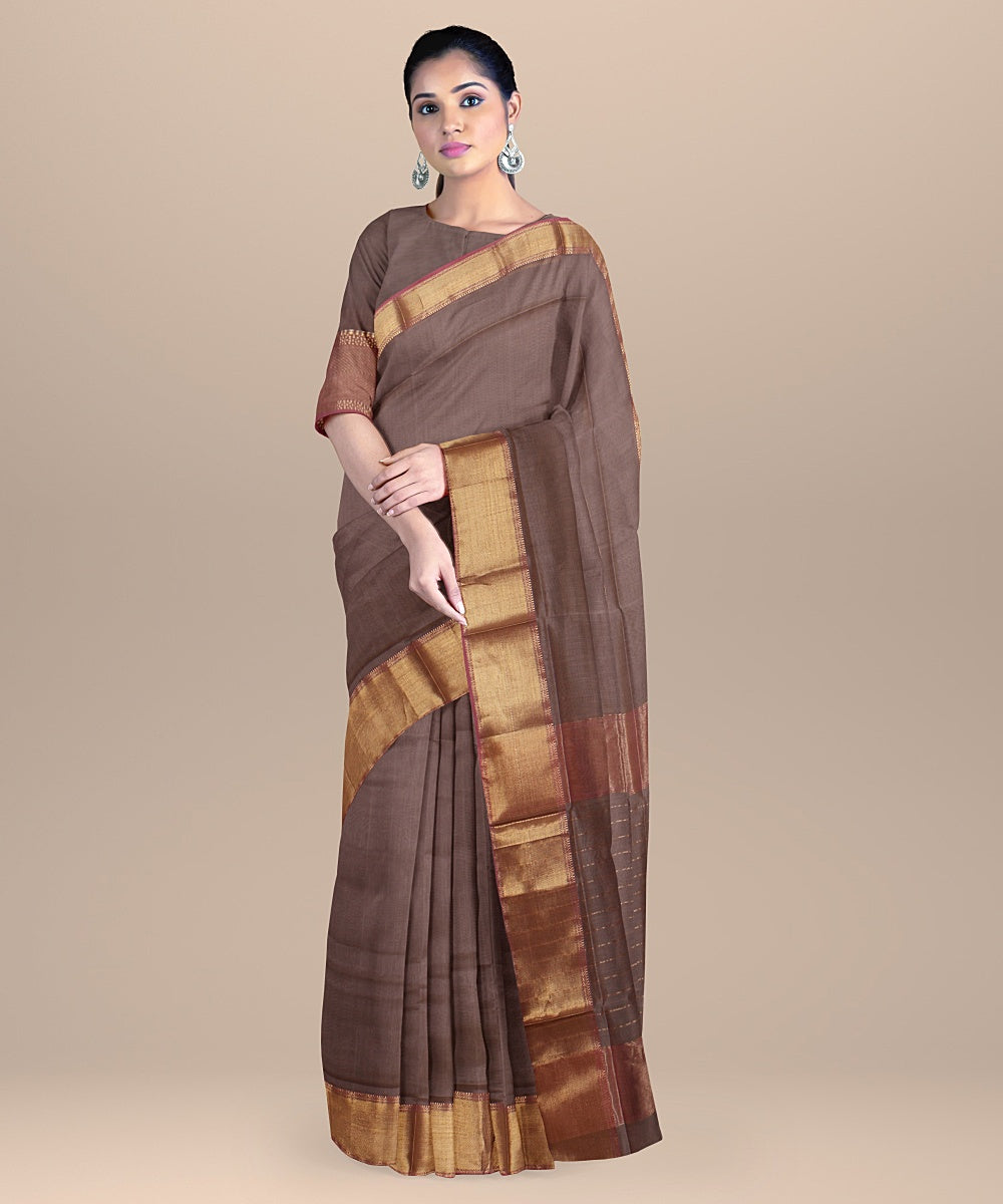 Grey purple cotton silk handloom maheshwari saree