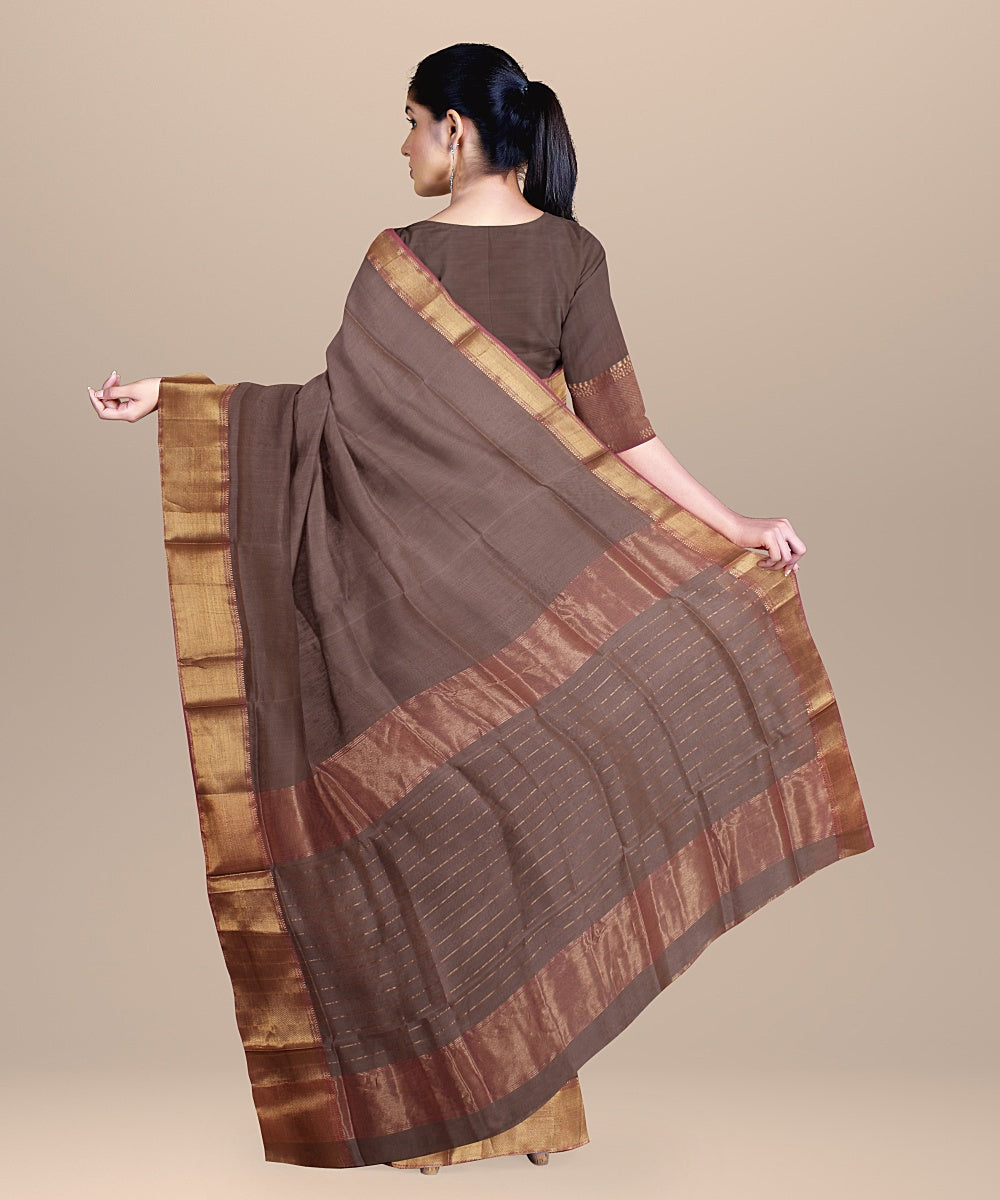 Grey purple cotton silk handloom maheshwari saree