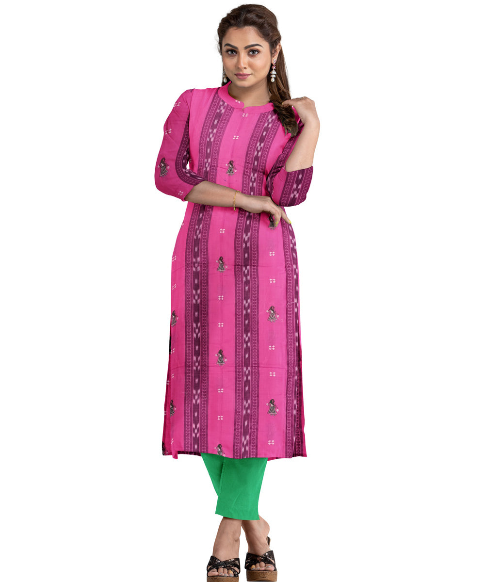 Pink green handwoven cotton dress material
