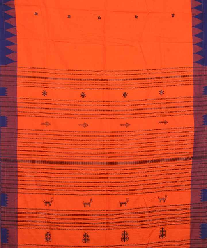 Orange blue cotton handwoven kotpad saree