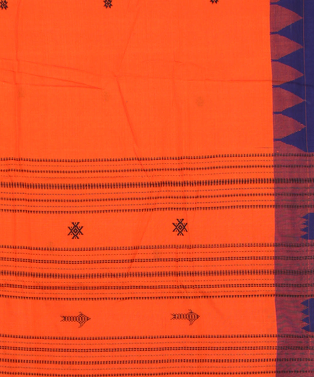 Orange blue cotton handwoven kotpad saree