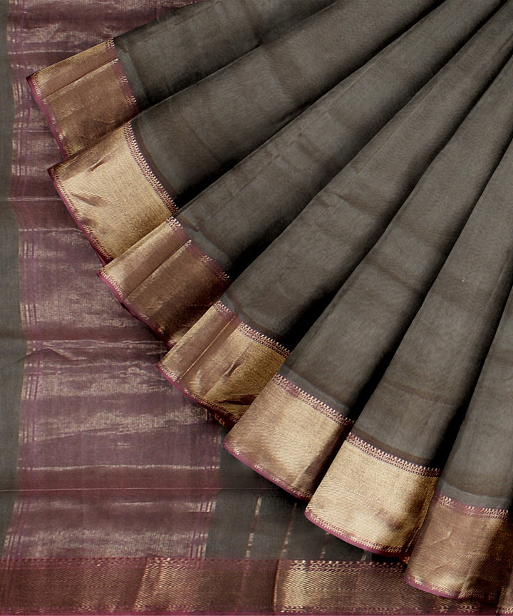 Olive purple handloom maheshwari cotton silk saree