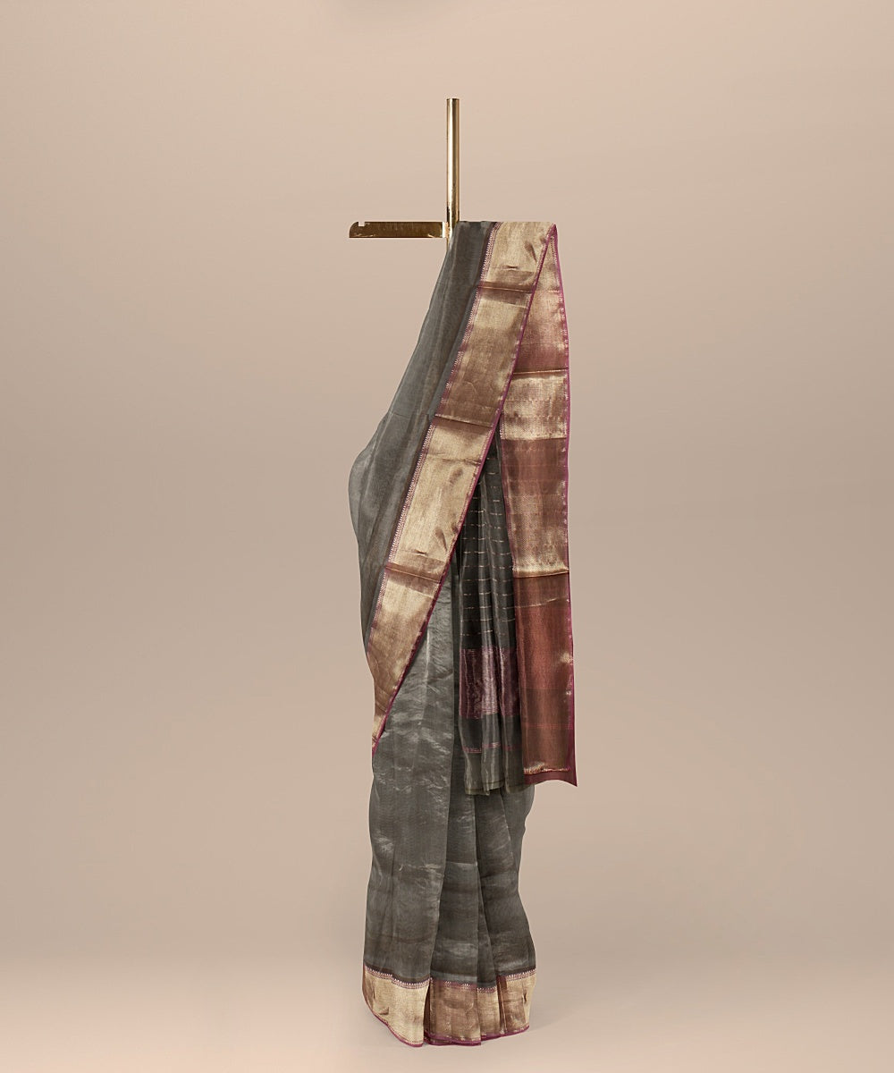 Olive purple handloom maheshwari cotton silk saree