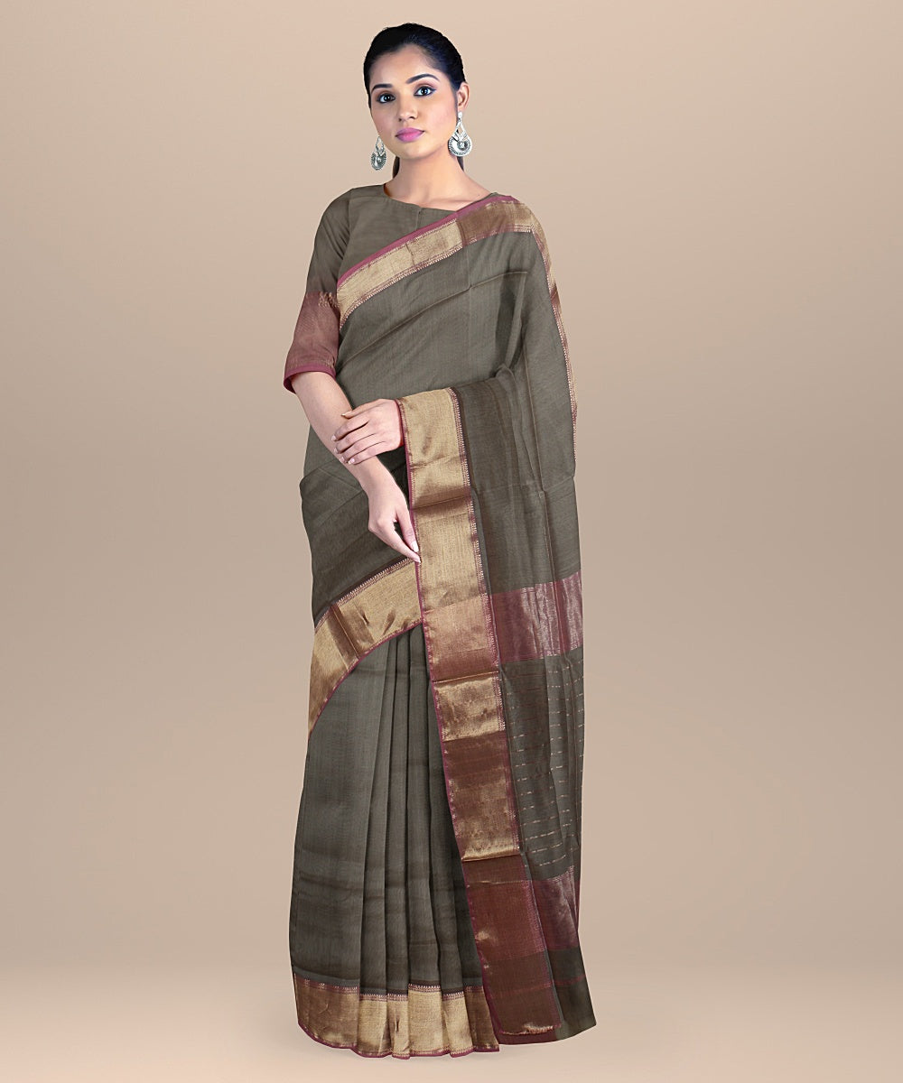 Olive purple handloom maheshwari cotton silk saree