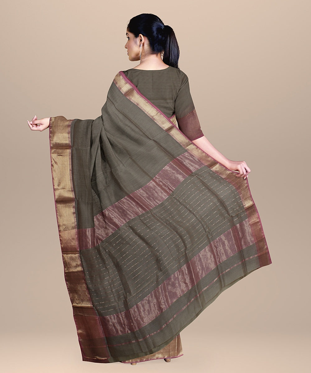 Olive purple handloom maheshwari cotton silk saree