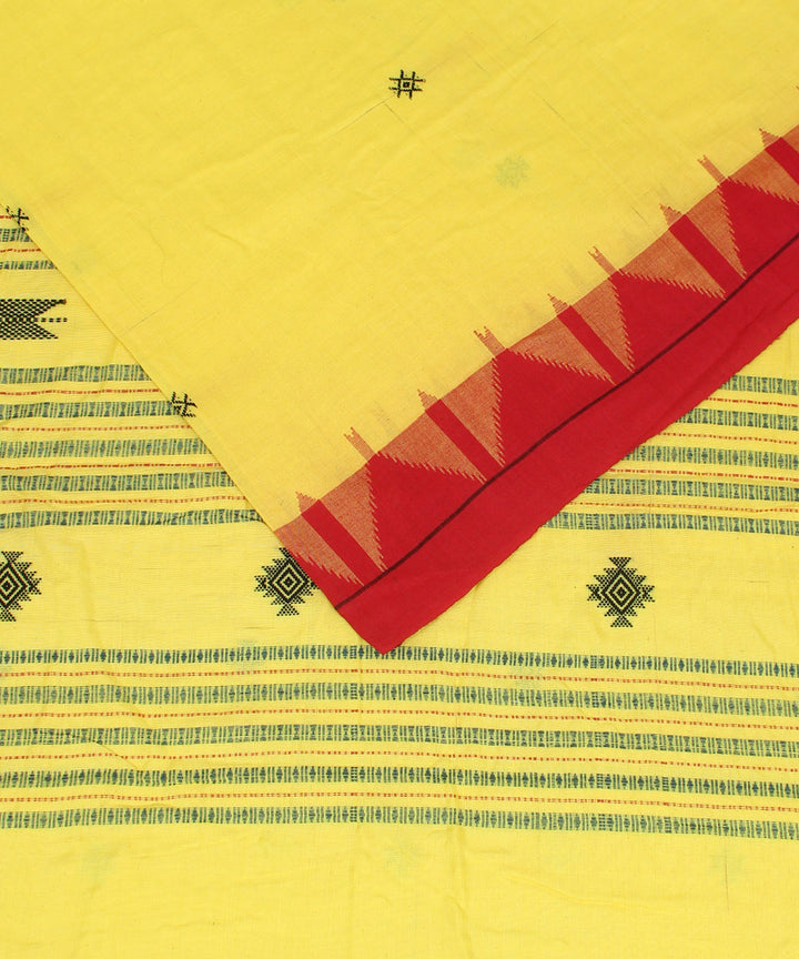 Yellow red cotton handwoven kotpad saree