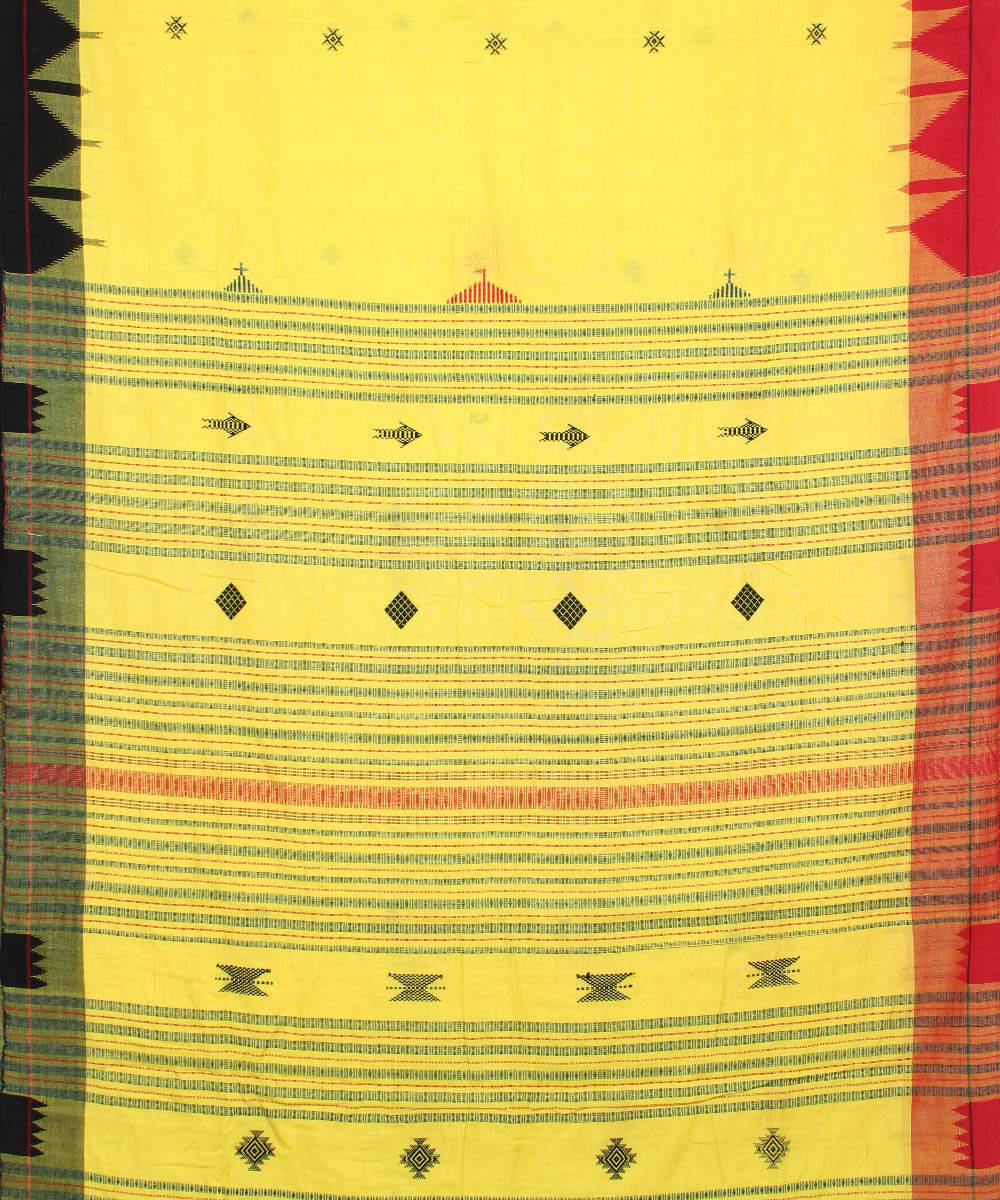 Yellow red cotton handwoven kotpad saree