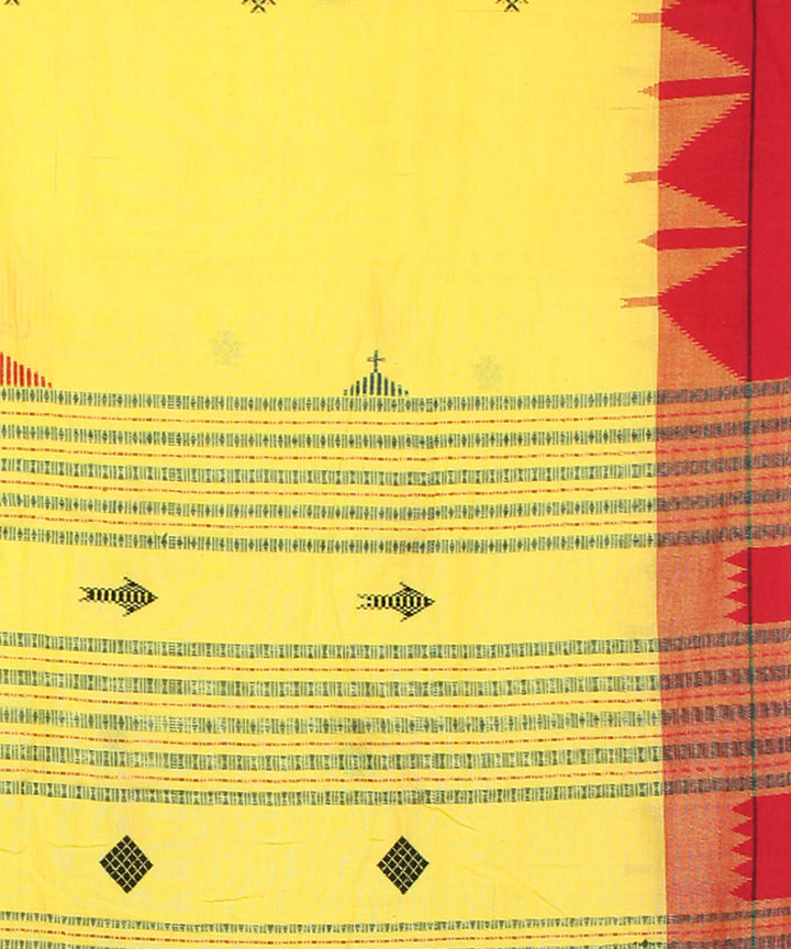 Yellow red cotton handwoven kotpad saree