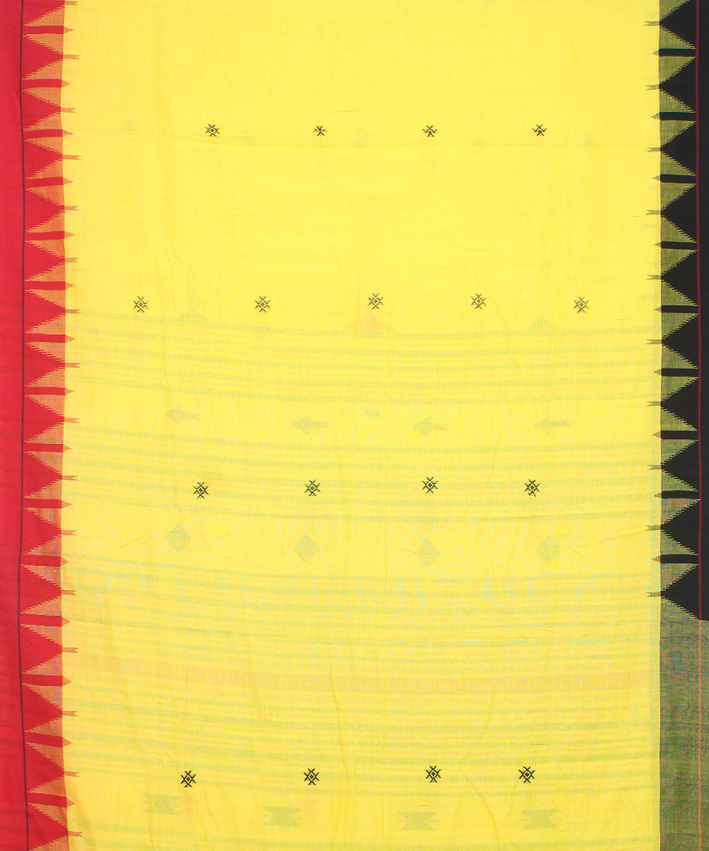 Yellow red cotton handwoven kotpad saree