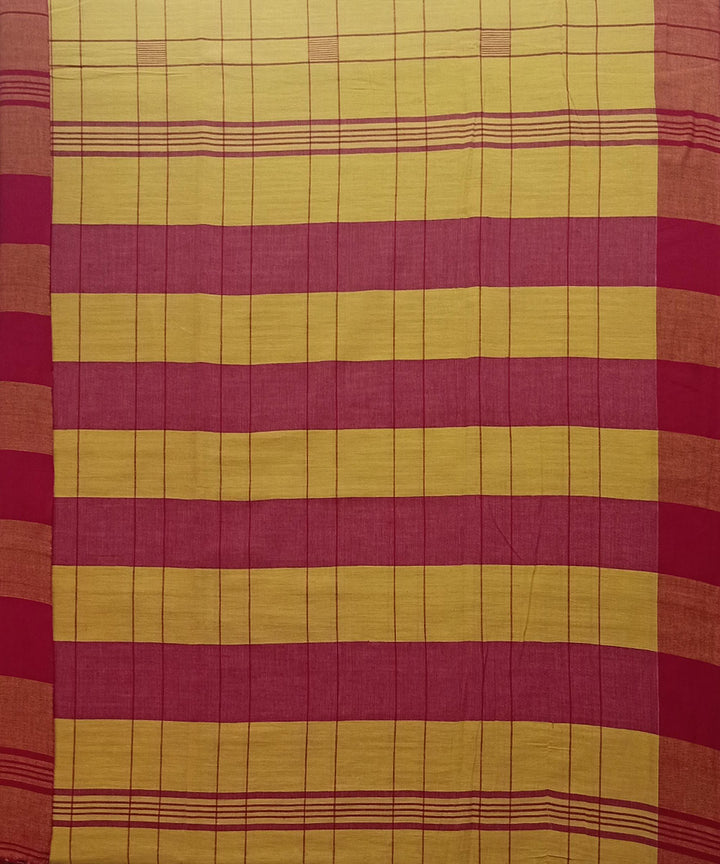 Yellow red ghicha anchal cotton handwoven saree