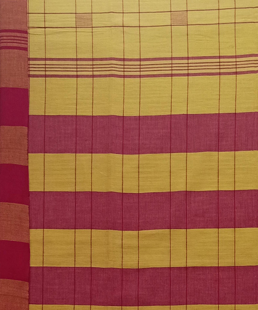 Yellow red ghicha anchal cotton handwoven saree