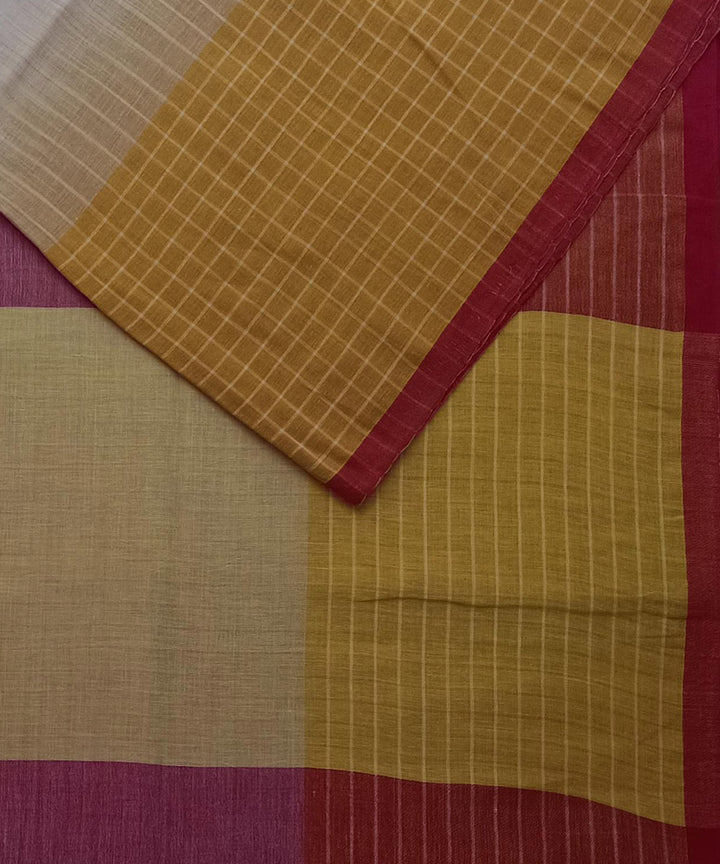 Beige multicolor ghicha anchal cotton handwoven saree