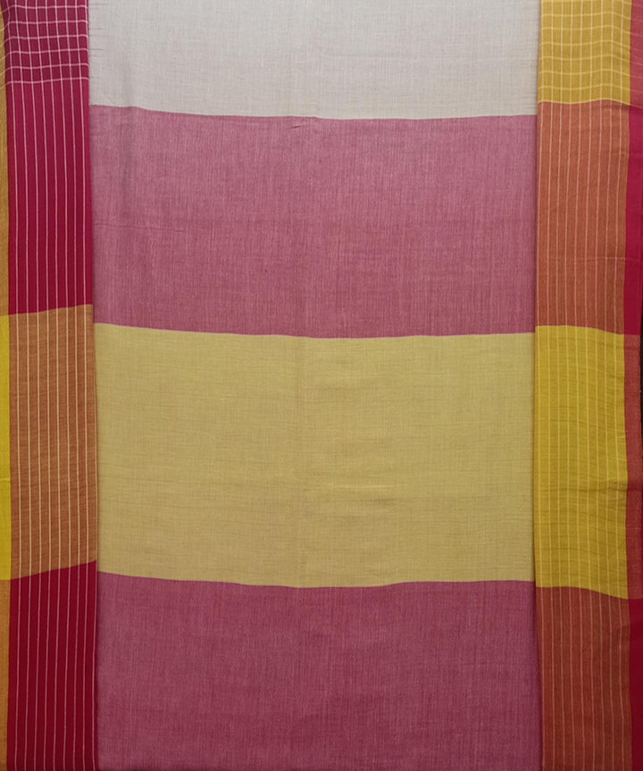 Beige multicolor ghicha anchal cotton handwoven saree